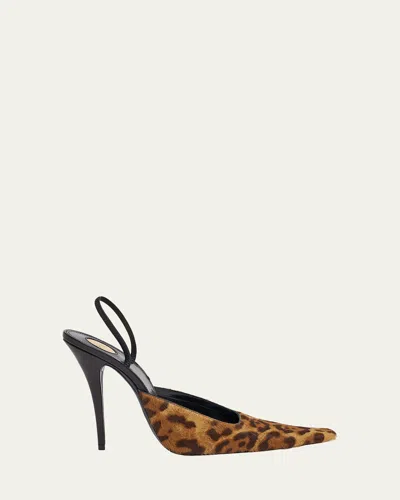 Saint Laurent 110mm Tuileries Leopard-printed Calf Hair Slingback Pumps In Animal Print