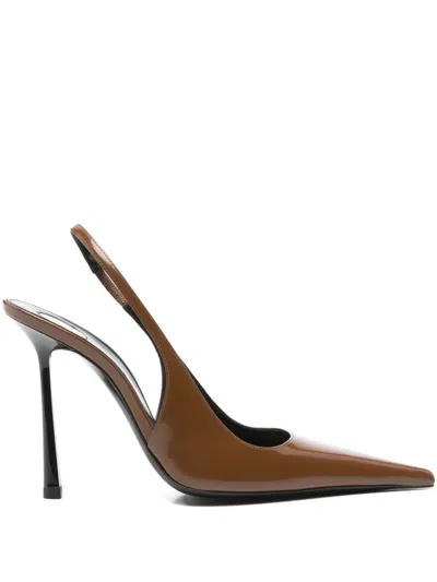 Saint Laurent 110mm Vendome Slingback Pointed-toe Pumps In Brown