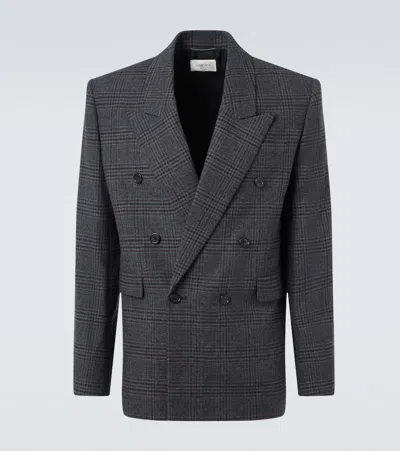 Saint Laurent Checked Wool And Cashmere Blazer In Gray