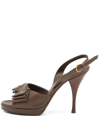 Pre-owned Saint Laurent 120mm Bow-detailing Leather Sandals