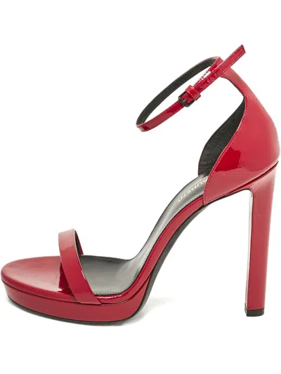 Pre-owned Saint Laurent 120mm Jane Patent-leather Ankle-strap Sandals In Red