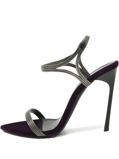 Pre-owned Saint Laurent 120mm Leather Heeled Sandals In Silver