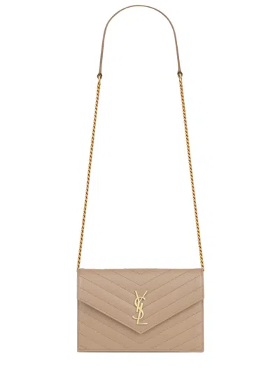 Saint Laurent 12.5cm X 19cm X 3.5cm Mini Envelope Wallet On A Chain Crossbody In Pink