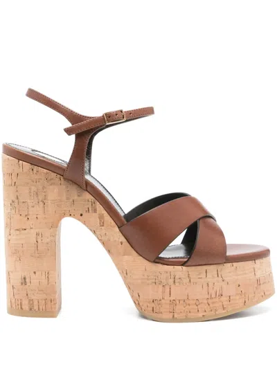 Saint Laurent 125mm Bianca Sandals In Brown