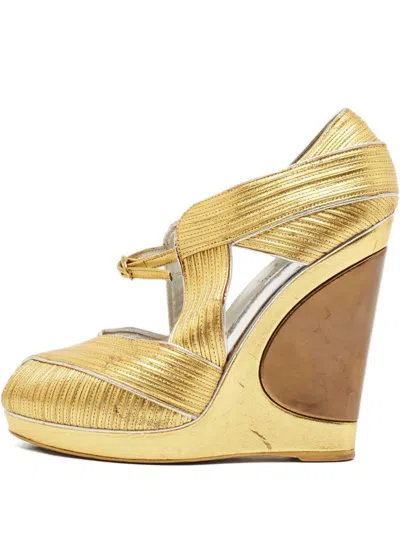 Pre-owned Saint Laurent 130mm Platform Wedge Sandals