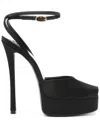 Saint Laurent La Scandale Leather-trimmed Satin Mules In Schwarz