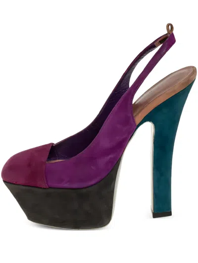 Pre-owned Saint Laurent 140mm Colour-block Slingback Pumps