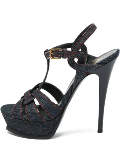 Pre-owned Saint Laurent 140mm Denim Heeled Sandals