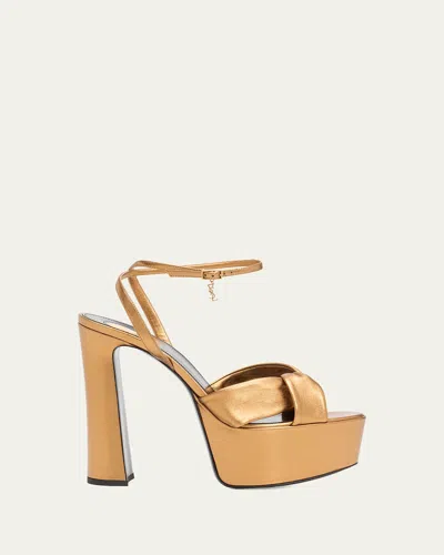 Saint Laurent 140mm Franciane Metallic Leather Platform Sandals In Multi