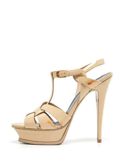 Pre-owned Saint Laurent 140mm Patent-finish Sandals In Neutral