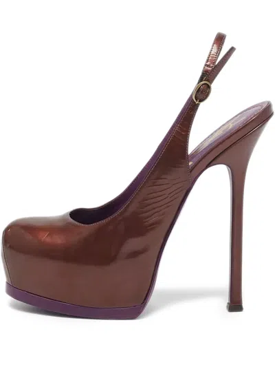 Pre-owned Saint Laurent 140mm Patent-leather Slingback Pumps