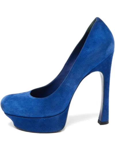 Pre-owned Saint Laurent 140mm Suede Platform Pumps