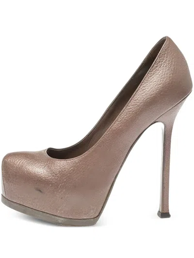 Pre-owned Saint Laurent 140mm Tribtoo Leather Platform Pumps