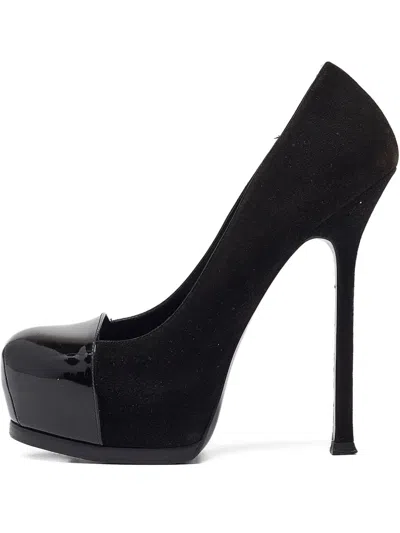 Pre-owned Saint Laurent 140mm Tribtoo Suede Patent Platform Pumps