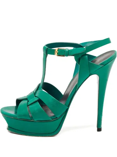 Pre-owned Saint Laurent 145mm Platform Leather Sandals