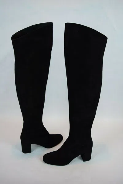 Pre-owned Saint Laurent $1500 Womens Ysl  Bb Suede Tall Over Knee Boots Sz 8-9 Black