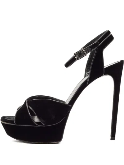Pre-owned Saint Laurent 150mm Bianca Velvet Platform Sandals