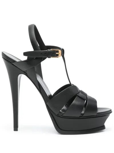 Pre-owned Saint Laurent 150mm Tribute Sandals In Black