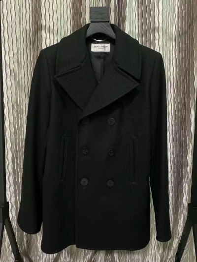 Pre-owned Saint Laurent 15fw Woolen Overcoat Size 52 Black