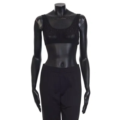 Pre-owned Saint Laurent 1650$ Black Cassandre Bralette In Tulle Jersey And Rhinestones