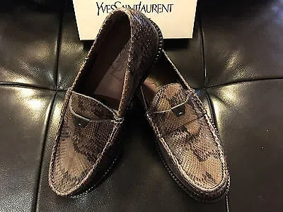 Pre-owned Saint Laurent $1,6k Ysl  Luxury Python Gray Loafers M/italy Tag Size 40/7-7.5