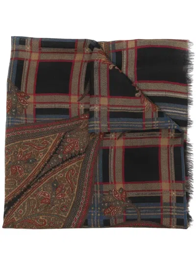 Pre-owned Saint Laurent 1970s Check Paisley-print Scarf In Brown