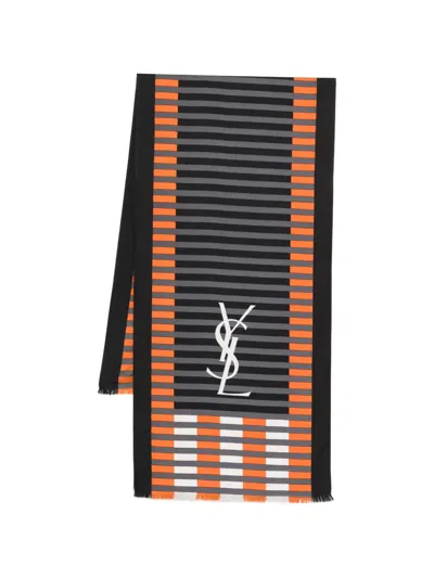 Pre-owned Saint Laurent 1970s Logo-motif Scarf In Black