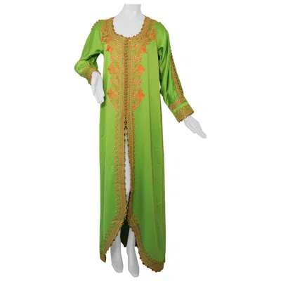 Pre-owned Saint Laurent 1970s Moroccan Kaftan In Kelly Green, Hand-crafted Moorish Style