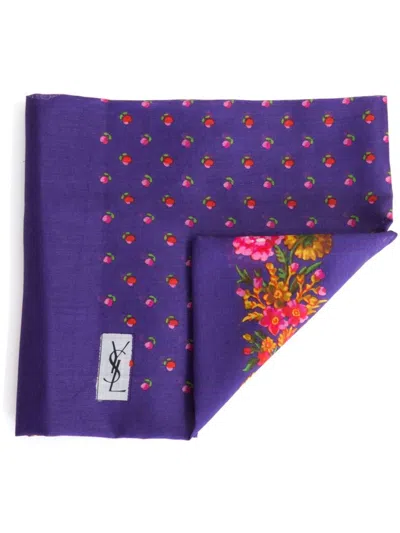 Pre-owned Saint Laurent 1970s Printed Cotton Scarf In Purple