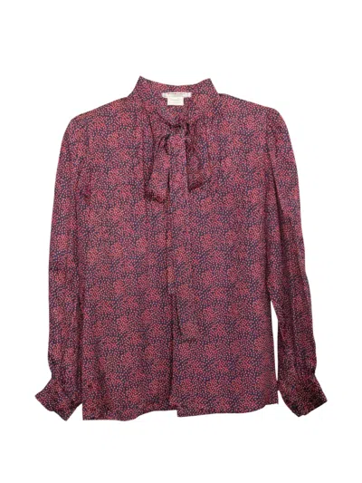 Pre-owned Saint Laurent 1970s Printed Lavalliere Blouse In Red