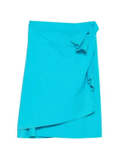 Pre-owned Saint Laurent 1970s Ruffled Wrap Midi Skirt In Blue
