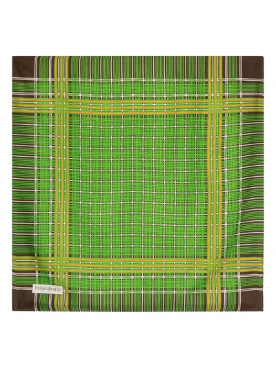 Pre-owned Saint Laurent 1970s Tartan-check Silk Scarf In 绿色