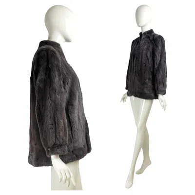 Pre-owned Saint Laurent 1970s Vintage Yves  Prune Mink Fur Coat With Ysl Logo Lining In Black