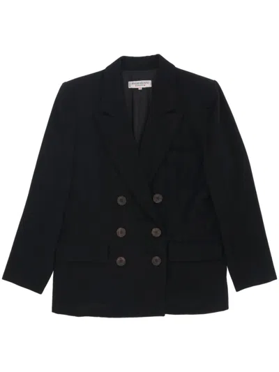 Pre-owned Saint Laurent 1970s Wool Double-breasted Blazer In Black
