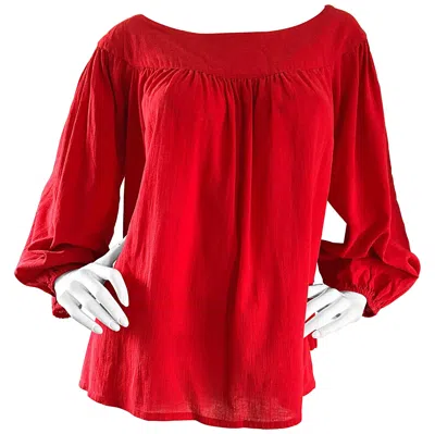 Pre-owned Saint Laurent 1970s Yves  Russian Collection Lipstick Red Boho Peasant Blouse Top