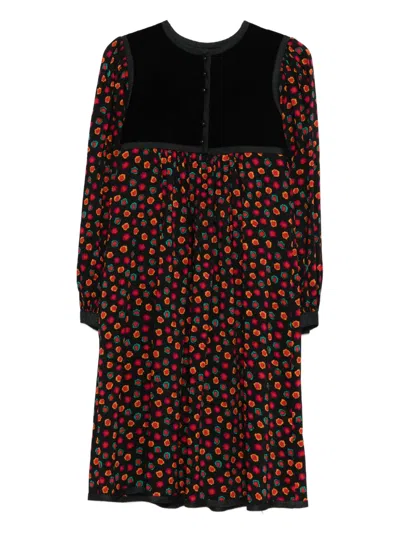 Pre-owned Saint Laurent 1977 Geometric-pattern Midi Dress In Black