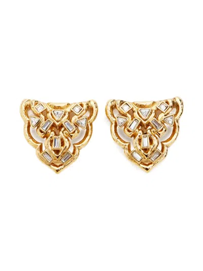 Pre-owned Saint Laurent 1980-2000s Rhinestone Gold Earrings