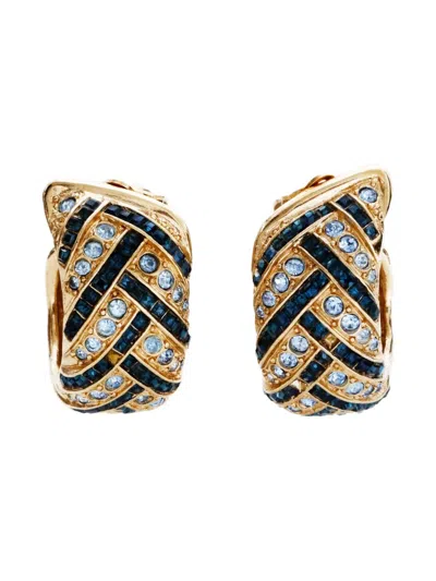 Pre-owned Saint Laurent 1980-2000s Rhinestone Hoop Earrings In Gold