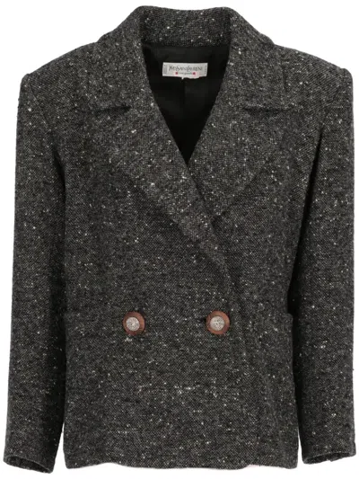 Pre-owned Saint Laurent 1980 Marbled Wool Jacket In Grey