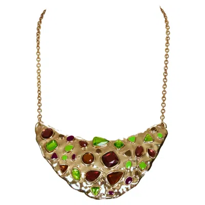 Pre-owned Saint Laurent 1980's Yves  Faceted Crystal And Enamel Bib Necklace In Multi