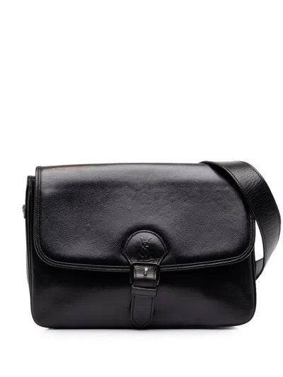 Pre-owned Saint Laurent 1980-1990 Grained Leather Crossbody Bag In Black