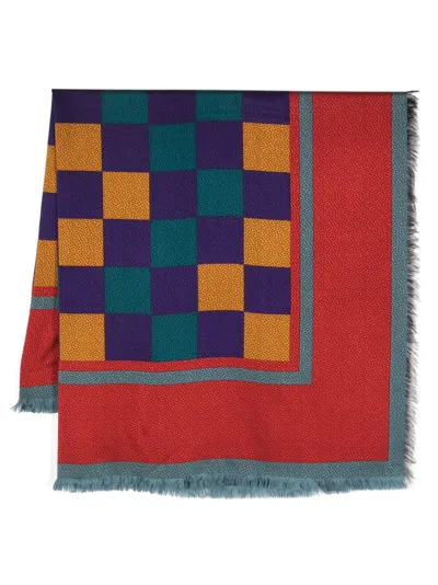 Pre-owned Saint Laurent 1980s Checkerboard-print Silk Scarf In Red
