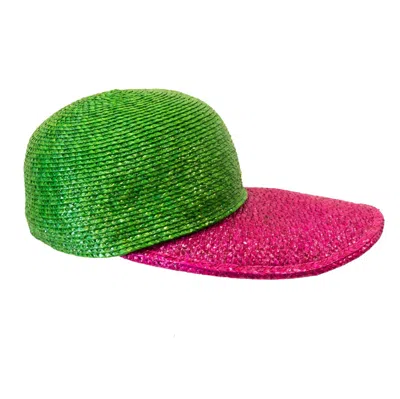 Pre-owned Saint Laurent 1980s Color Block Straw Cap In Green