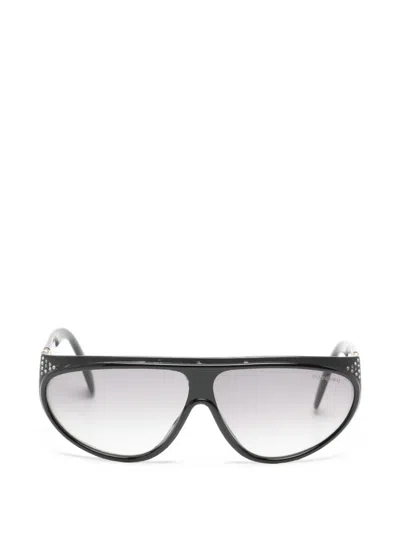 Pre-owned Saint Laurent 1980s Crystal-embellished Pilot Sunglasses In Black