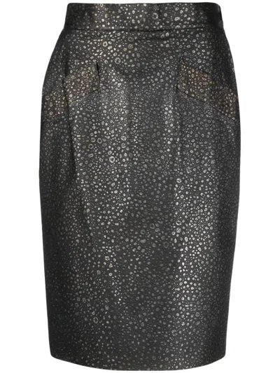 Pre-owned Saint Laurent 1980s Dotted Pattern Pencil Skirt In Grey