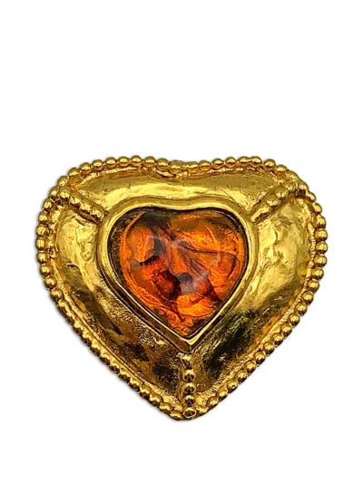 Pre-owned Saint Laurent 1980s Enamel Heart Brooch Pendant In Gold