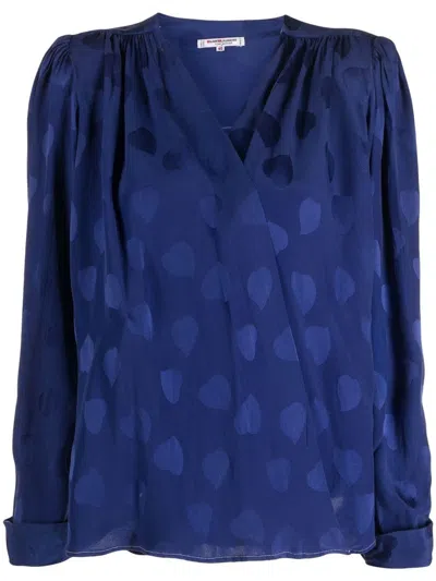 Pre-owned Saint Laurent 1980s Heart-motif V-neck Silk Blouse In Blue