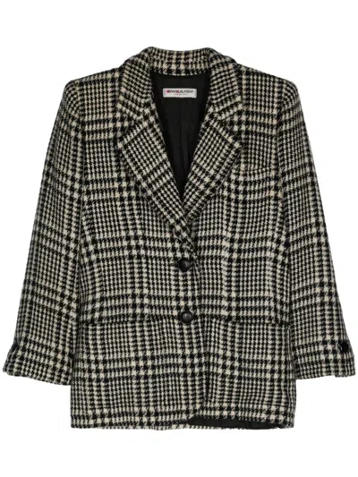 Pre-owned Saint Laurent 1980s Houndstooth Blazer In Black