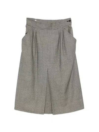 Pre-owned Saint Laurent 1980s Houndstooth-pattern Pleated Skirt In Neutral