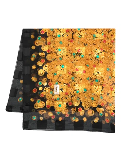 Pre-owned Saint Laurent 1980s Jewellery-print Silk Scarf In Black